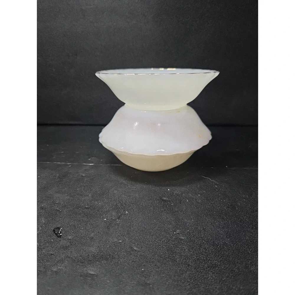 Anchor Hocking Milk Glass Berry Bowls, White Golden Shell Design, Set of 3 Bowls